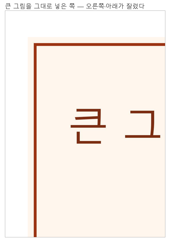 큰 그림을 그대로 넣은 쪽. 그림 왼쪽 위 귀퉁이만 보이고 오른쪽·아래는 잘려 나갔다.